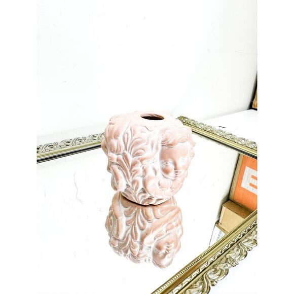 Vintage Floral Cherub Candlestick Holder Cast Resin Angel Cherub Candle Holder - Picture 1 of 8